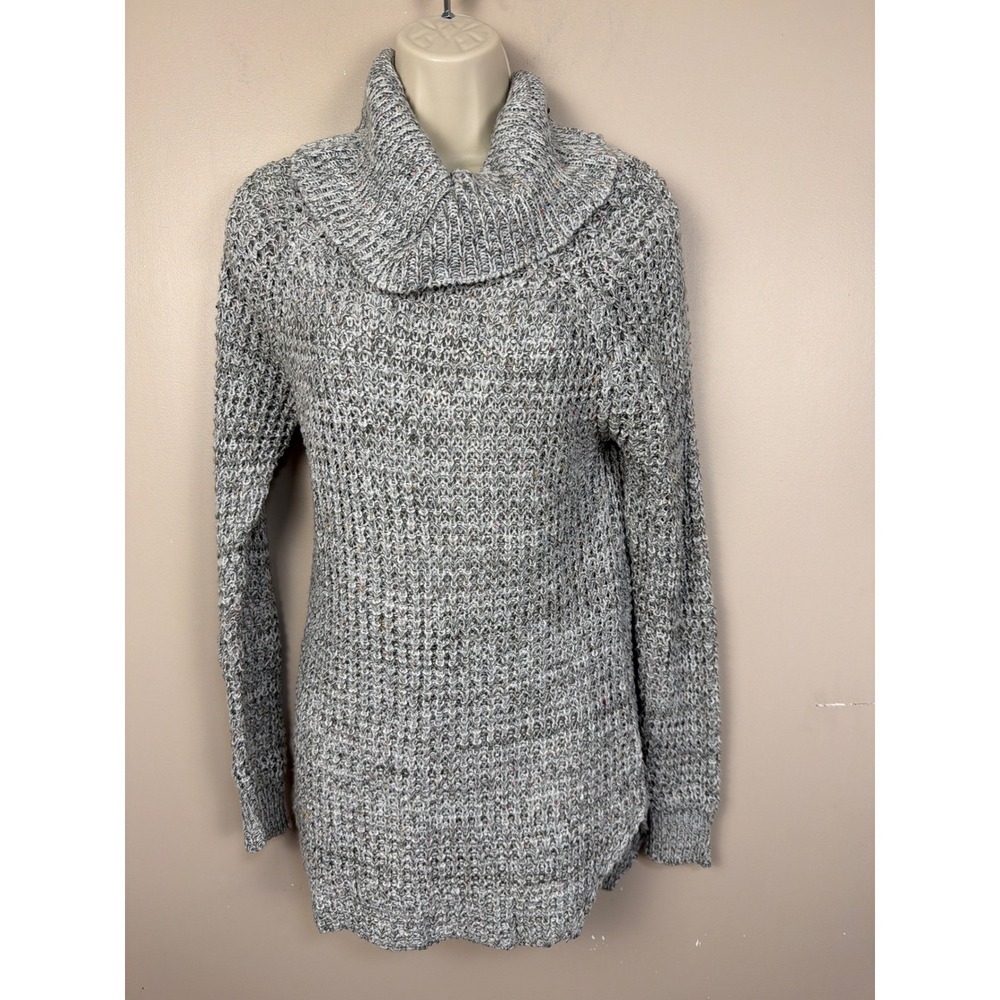 POOF! Women's Gray Chunky Knit Cowl Neck Tunic Sweater Size Medium
